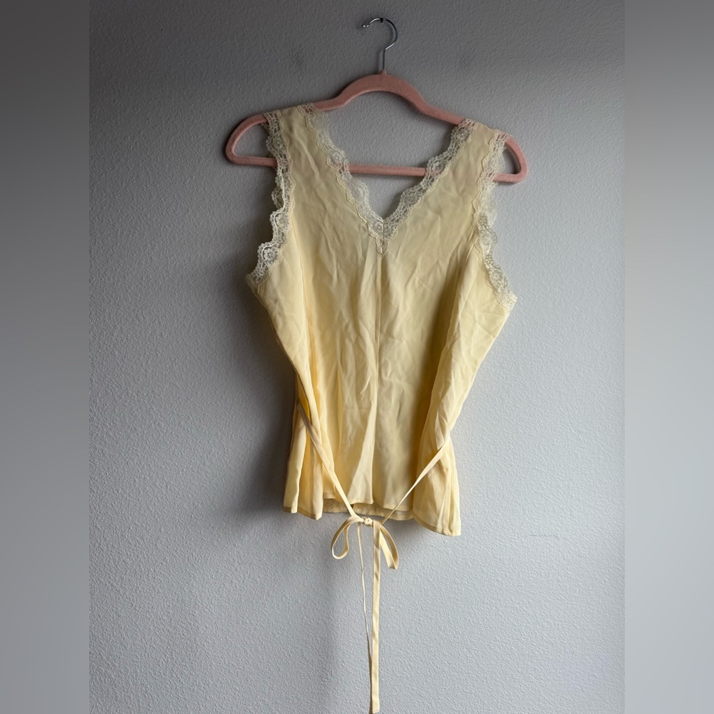 PAIGE Yellow Beige Silk Ancona Tank Top Boho Lace Blouse Tank size - Picture 6 of 8